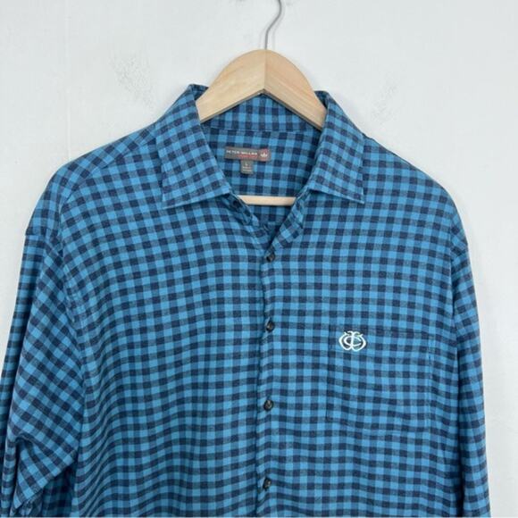 Peter Millar Crown Sport Blue Vedder Gingham Shirt Performance Flannel Size L - Picture 4 of 13